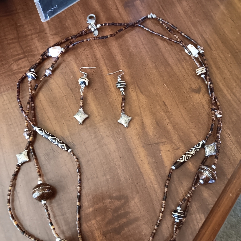 Bohemian Beaded Necklace and Earring Set